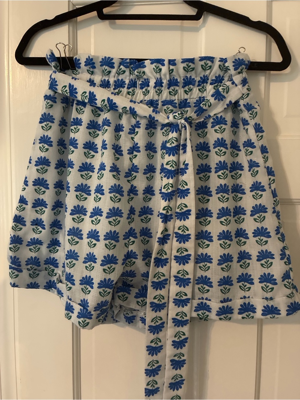 miami White Mini Shorts with Blue & Green Floral Print and Tie